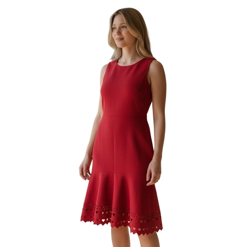Ann Taylor Red Knit Sheath Dress Sleeveless Hemline Cutouts XSPetite XSP NWT